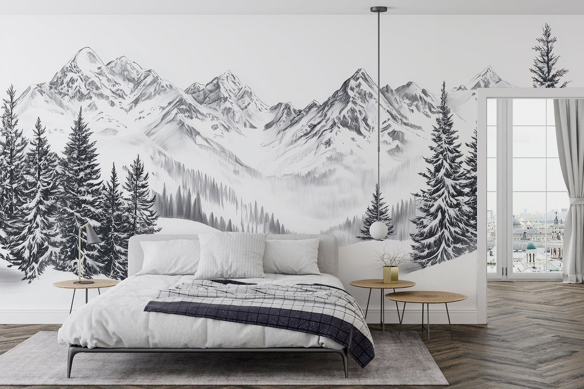 Papier peint Esquisse d’hiver alpin