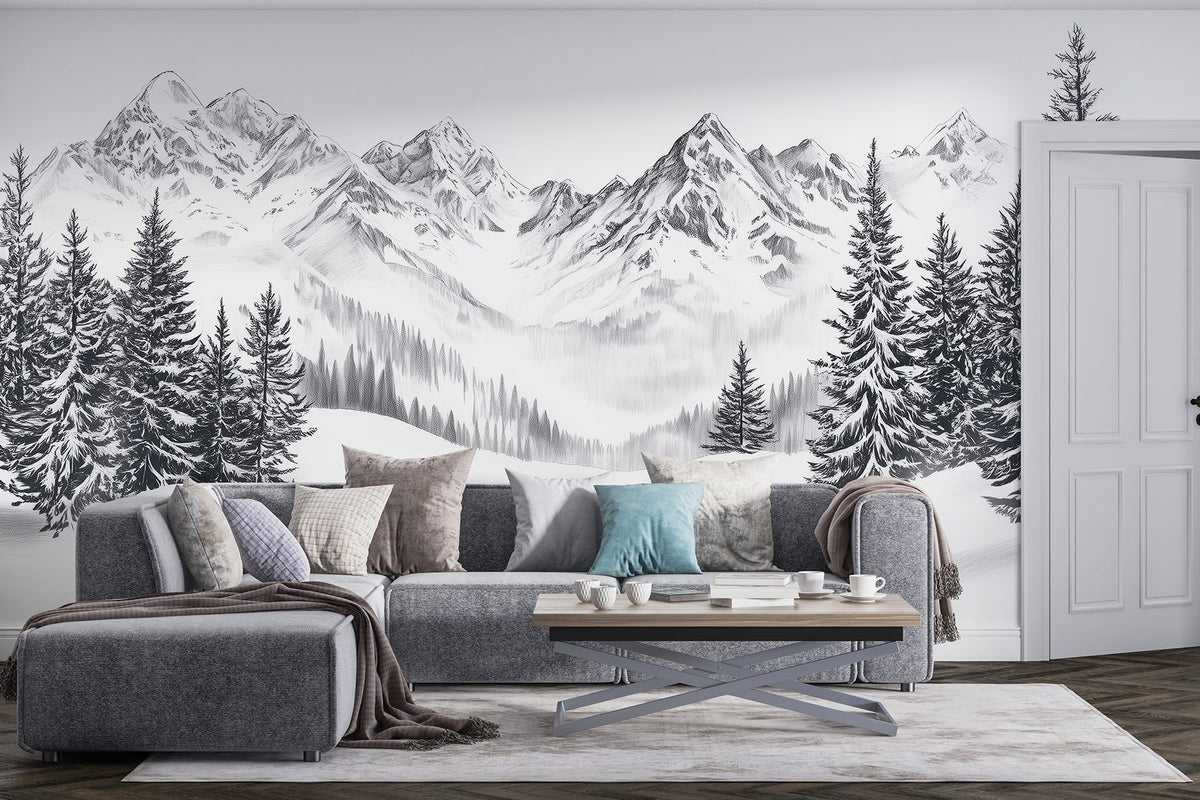 Papier peint Esquisse d’hiver alpin