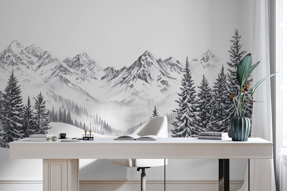 Papier peint Esquisse d’hiver alpin
