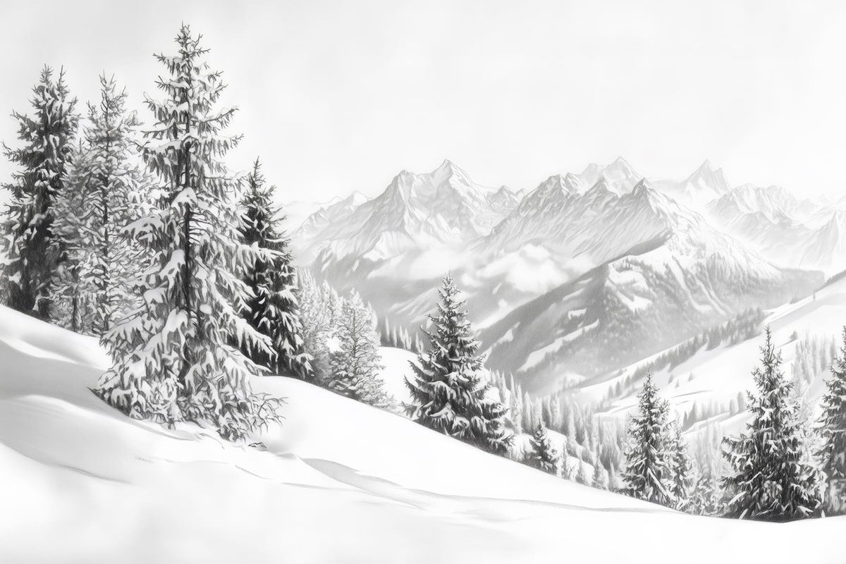 Papier peint Vue sur les monts enneigés — mise en situation
