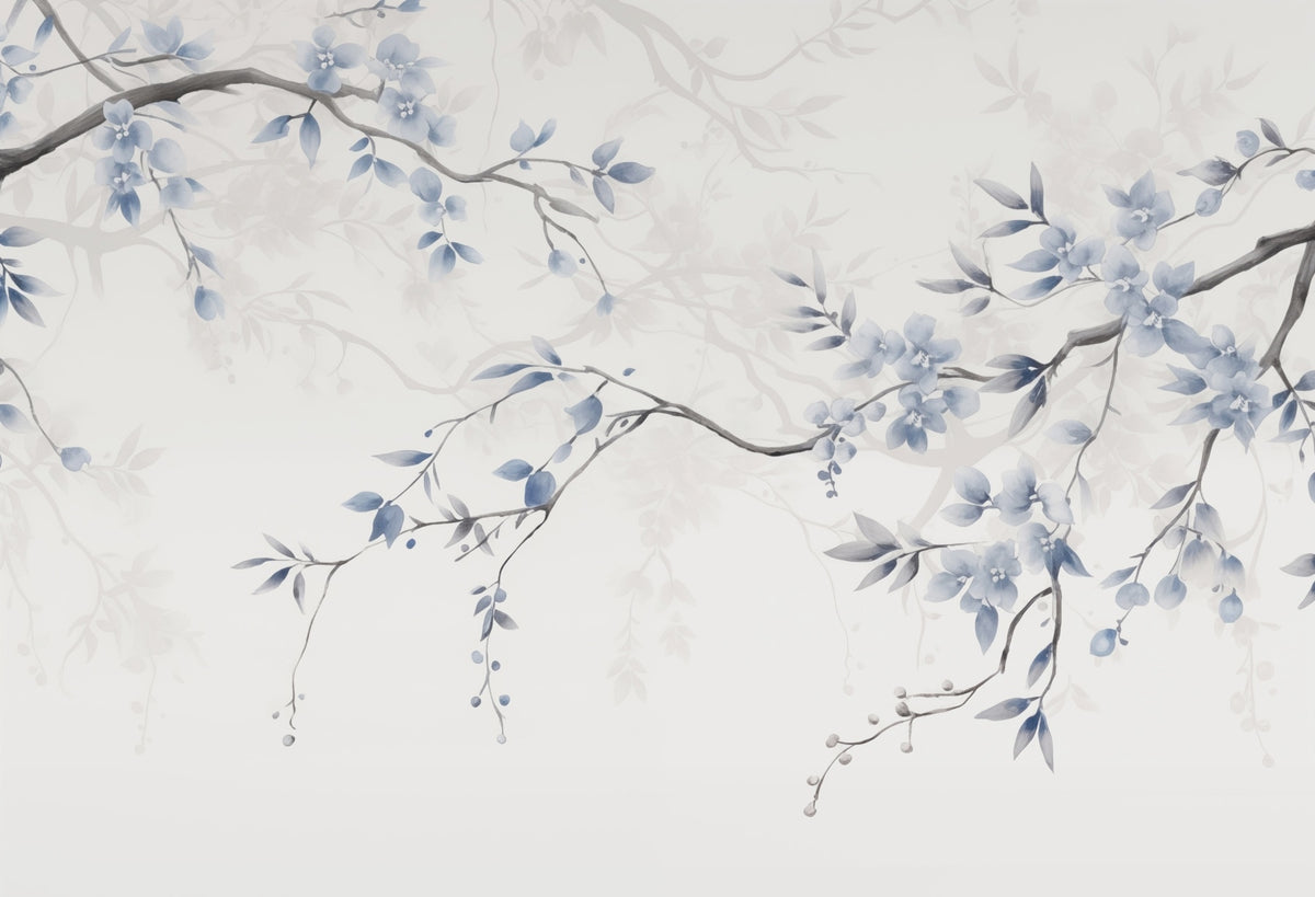 Papier peint Esquisse de fleurs bleues — mise en situation