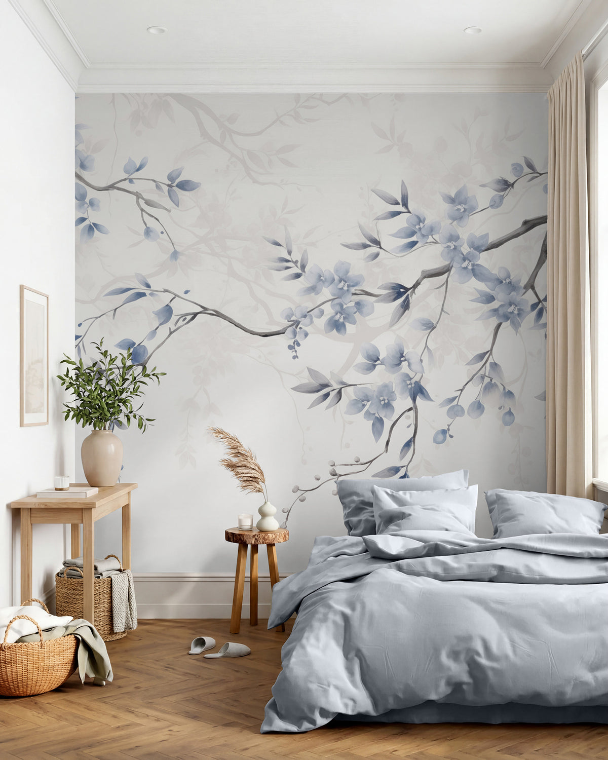 Papier peint Esquisse de fleurs bleues