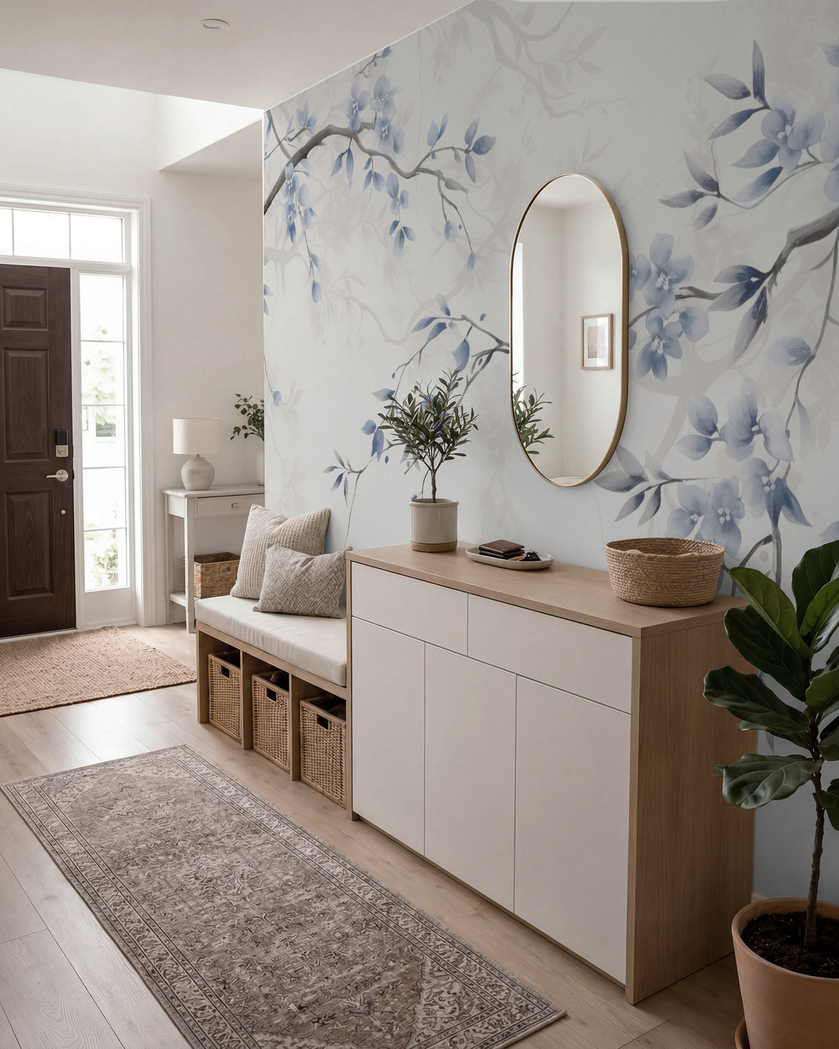 Papier peint Esquisse de fleurs bleues