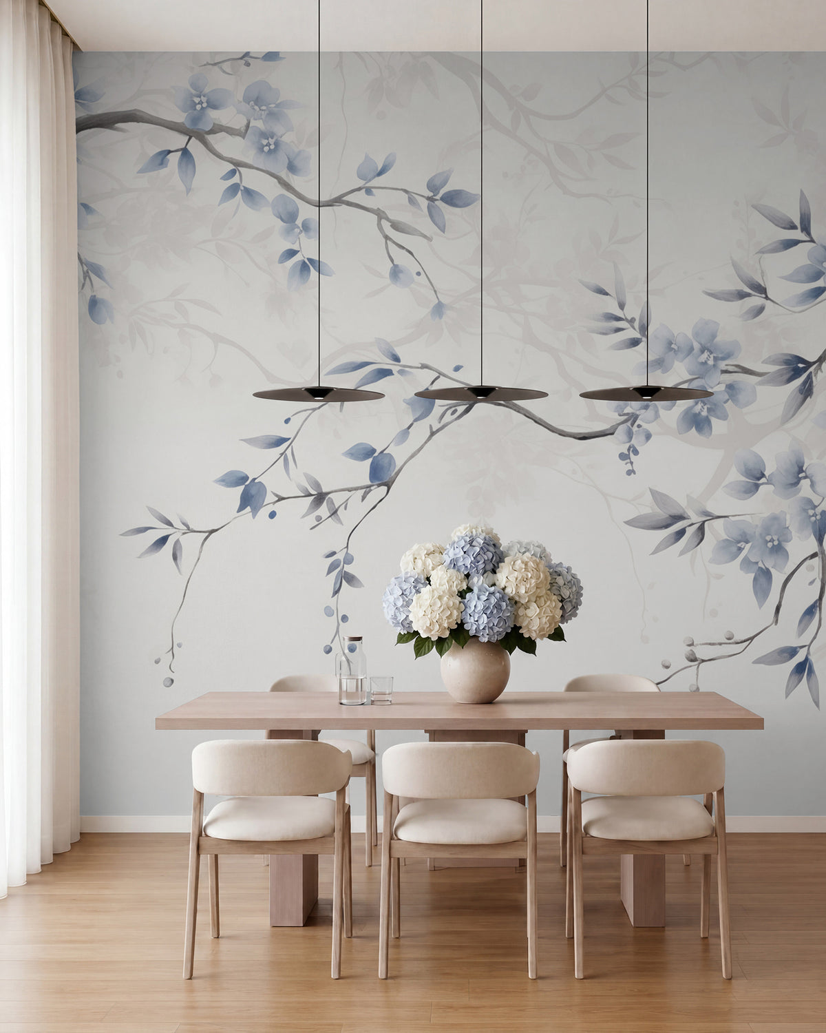 Papier peint Esquisse de fleurs bleues