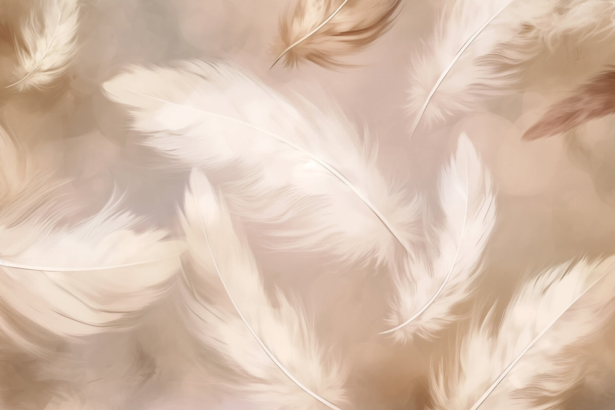 Papier peint Plumes en rose et beige