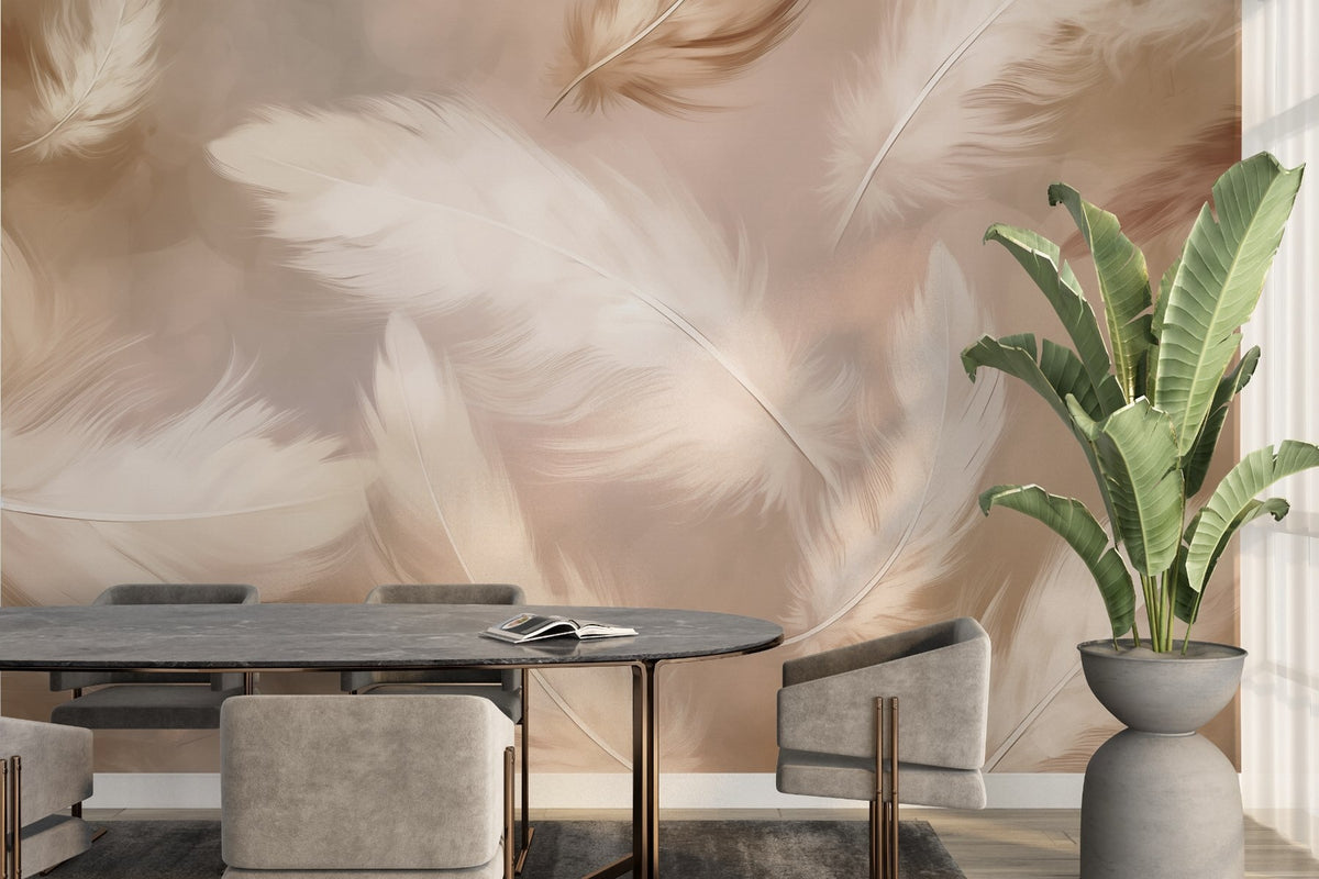 Papier peint Plumes en rose et beige