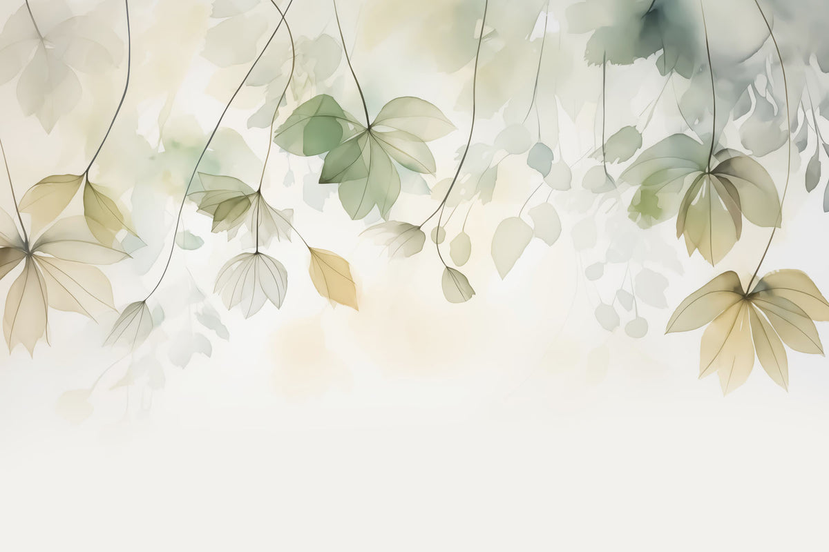 Papier peint Feuilles en aquarelle pâle