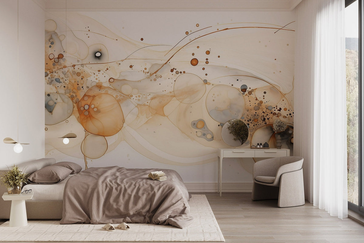 Papier peint Encre ambrée et orbites dorées