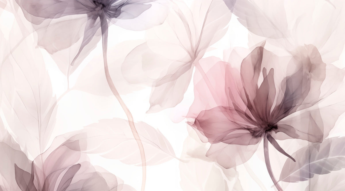 Papier peint Fleurs mauves transparentes — mise en situation