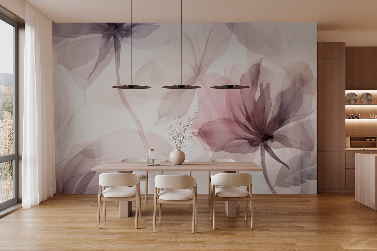 Papier peint Fleurs mauves transparentes