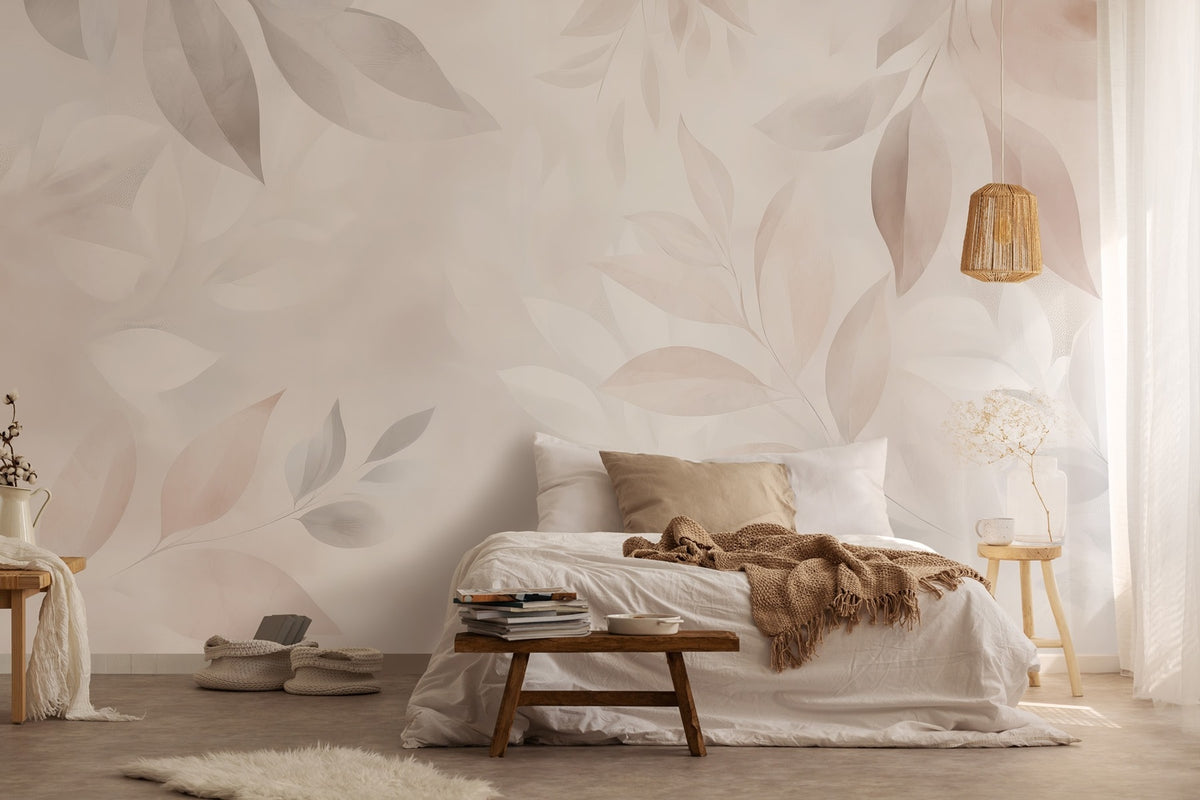 Papier peint Feuillages roses