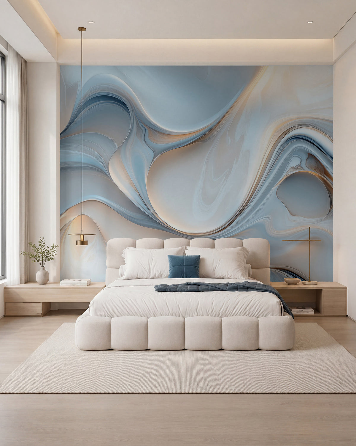 Papier peint Bleu et pêche en mouvement