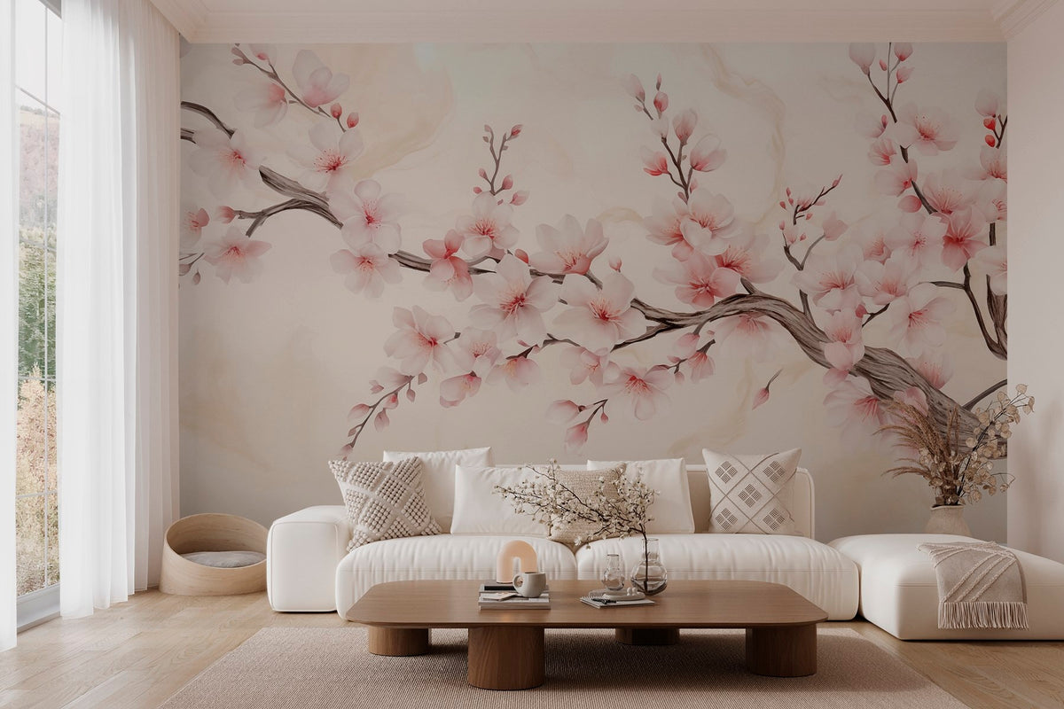 Papier peint Cerisier en fleurs sur gris