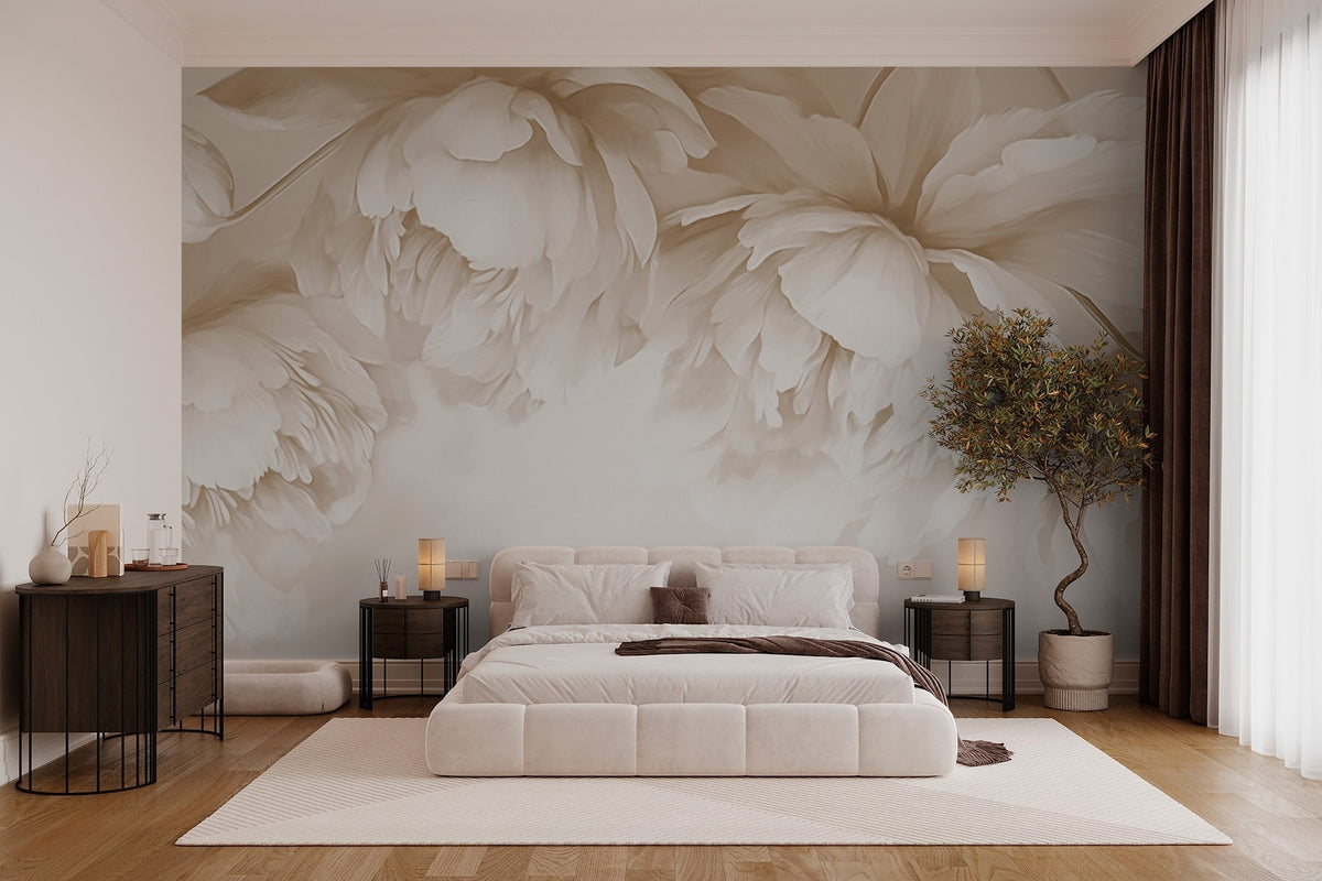 Papier peint Pivoines crème