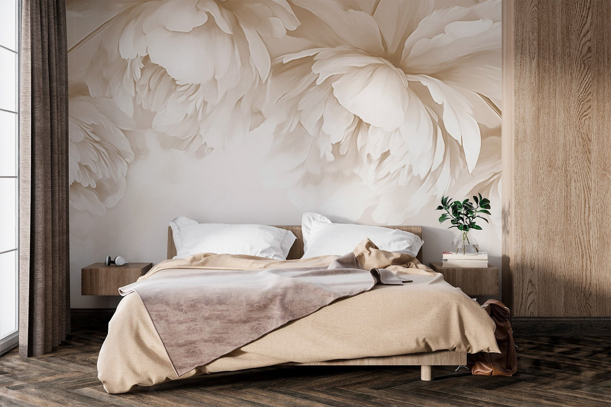 Papier peint Pivoines crème