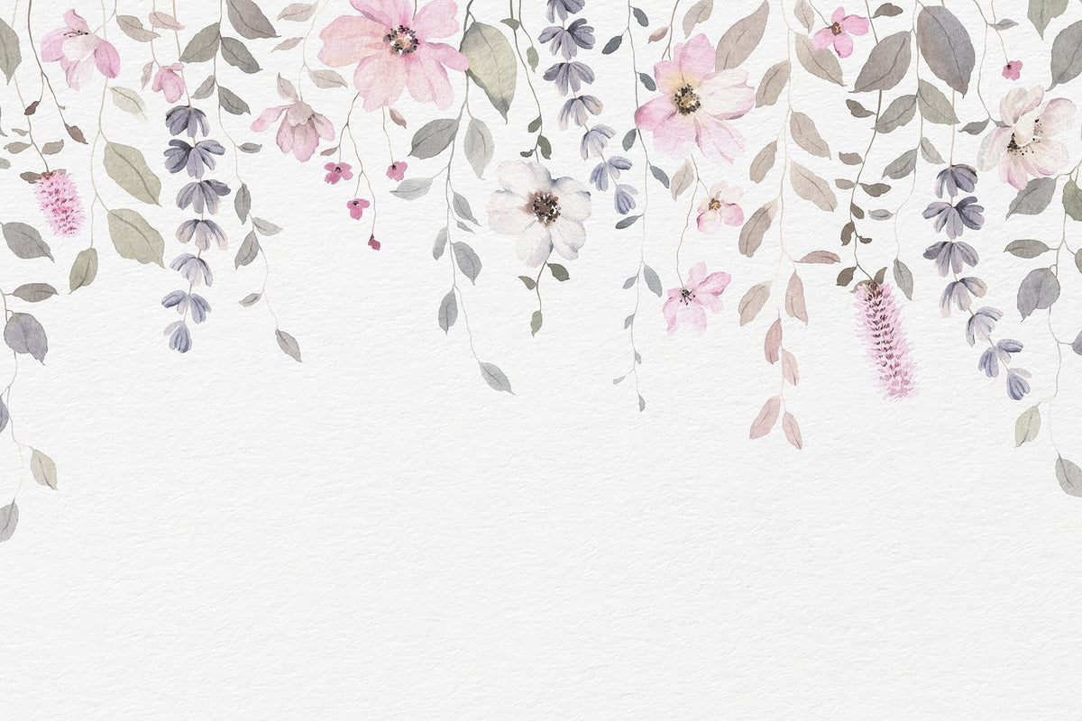 Papier peint Guirlandes de fleurs roses — mise en situation