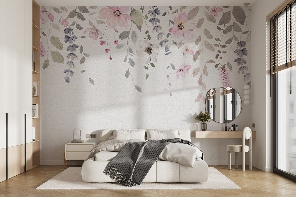 Papier peint Guirlandes de fleurs roses