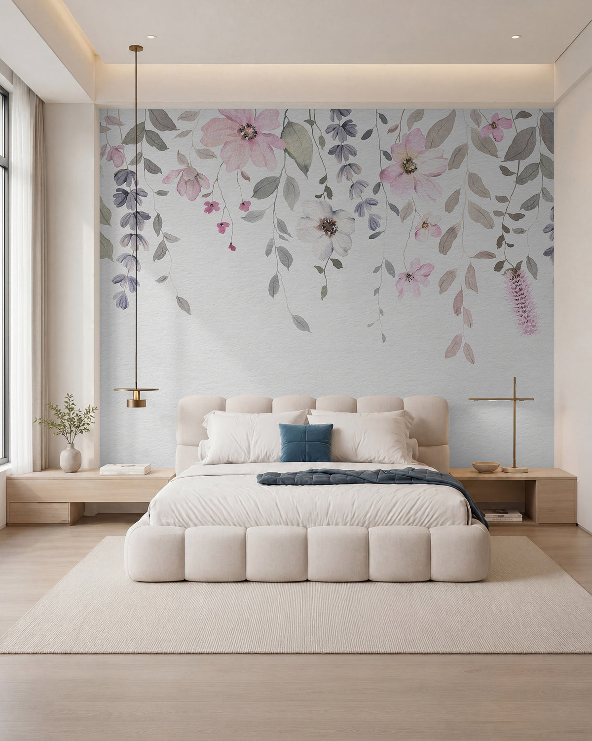 Papier peint Guirlandes de fleurs roses