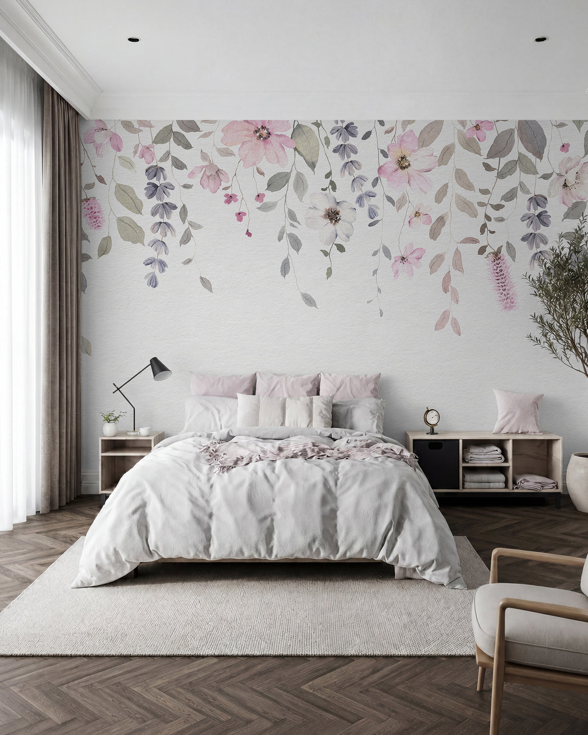 Papier peint Guirlandes de fleurs roses