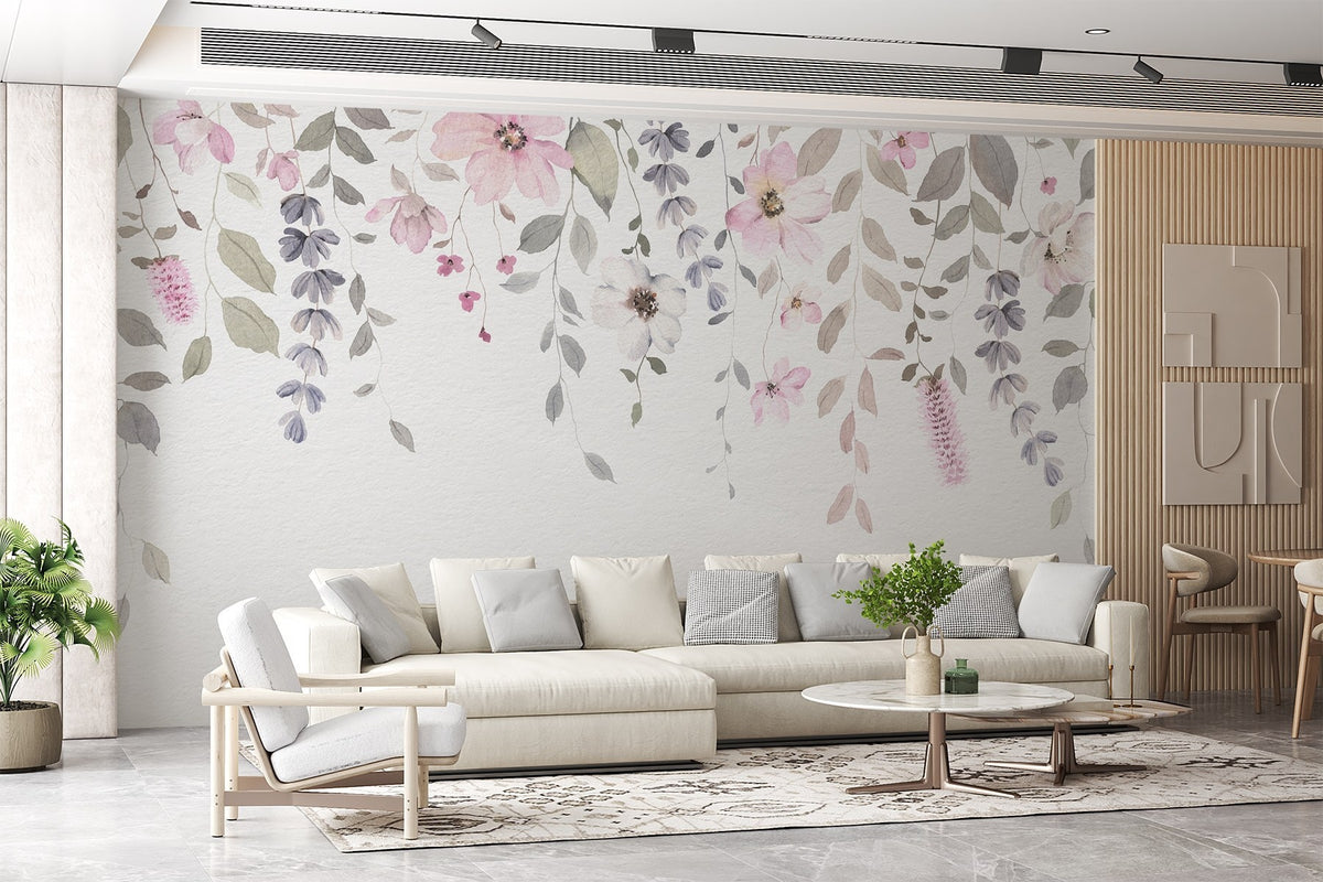 Papier peint Guirlandes de fleurs roses