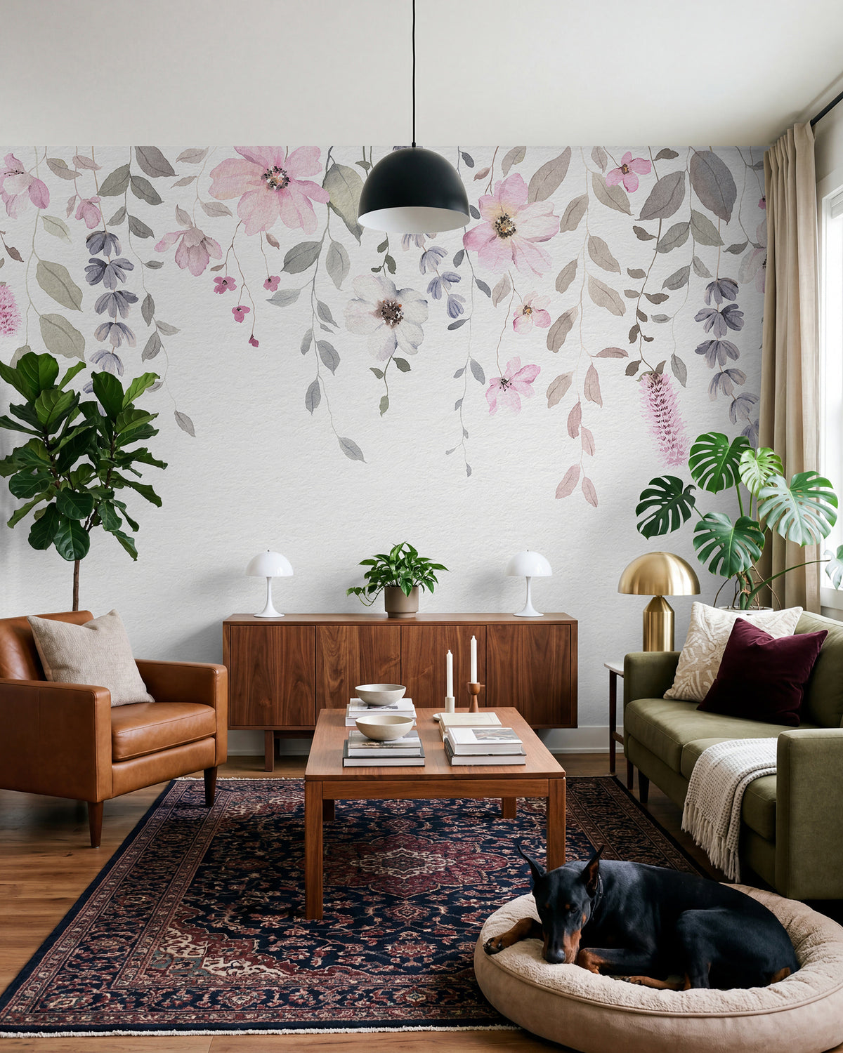 Papier peint Guirlandes de fleurs roses