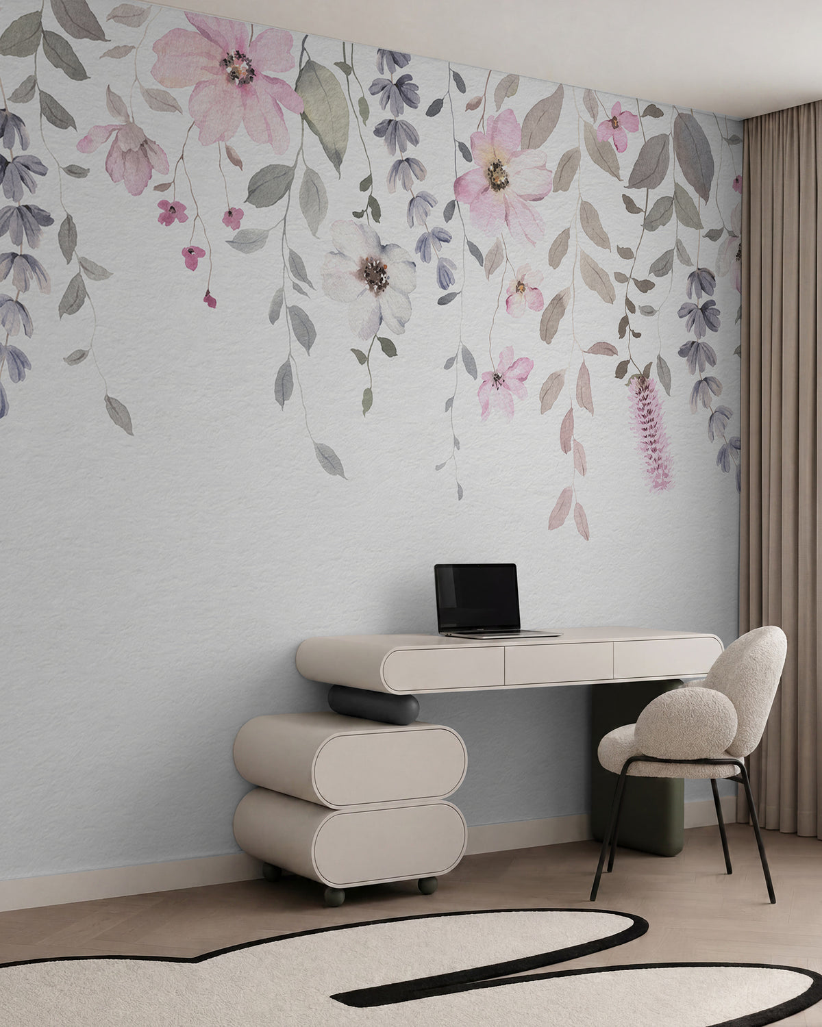 Papier peint Guirlandes de fleurs roses