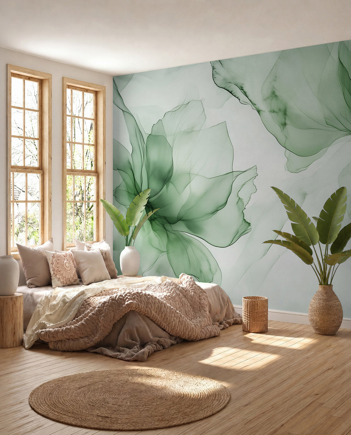 Papier peint Fleurs en vert émeraude