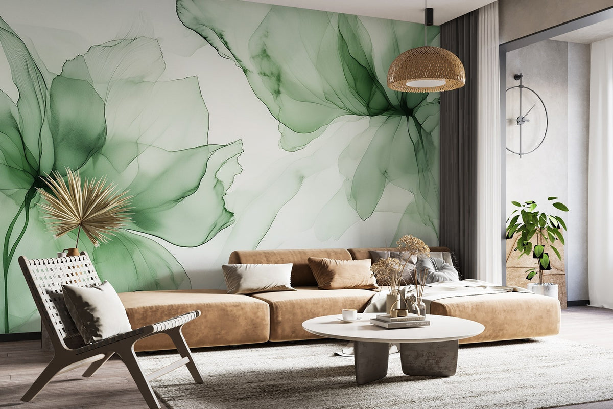 Papier peint Fleurs en vert émeraude
