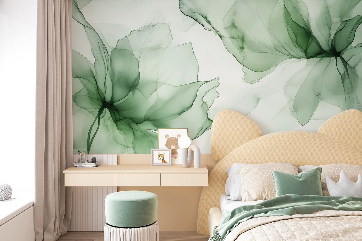 Papier peint Fleurs en vert émeraude