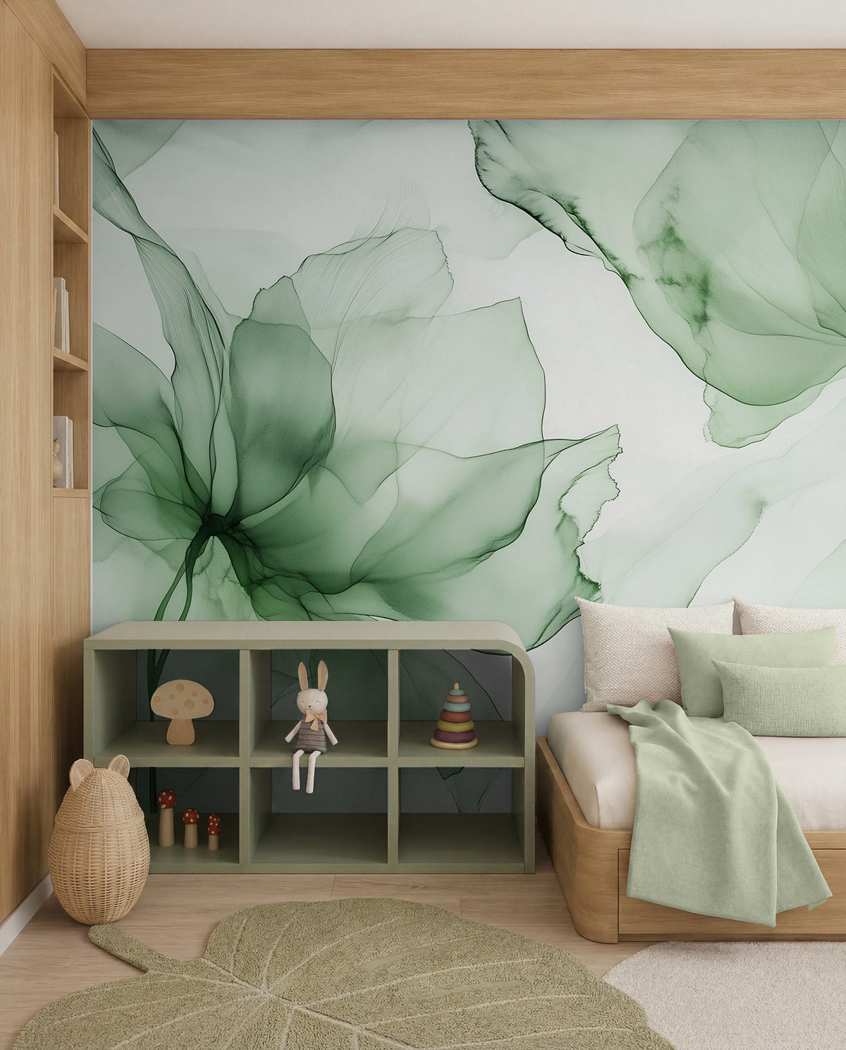 Papier peint Fleurs en vert émeraude