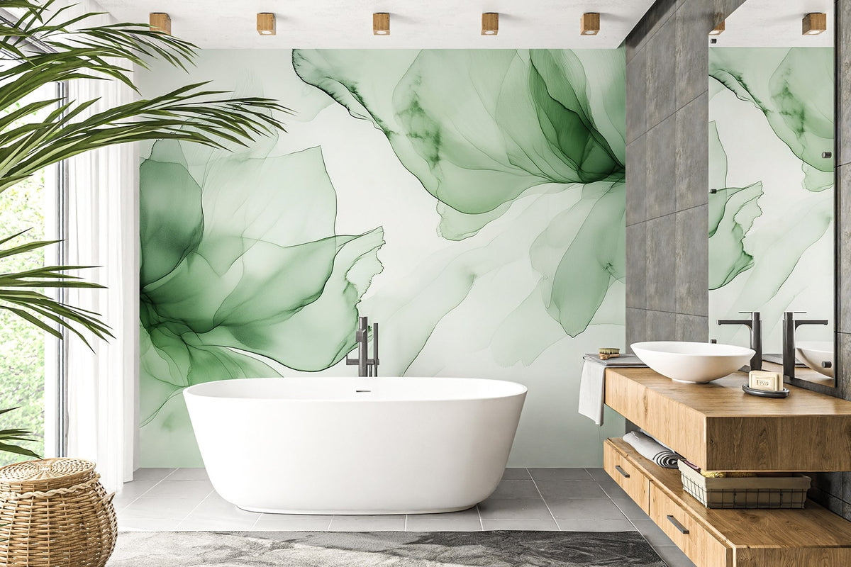 Papier peint Fleurs en vert émeraude