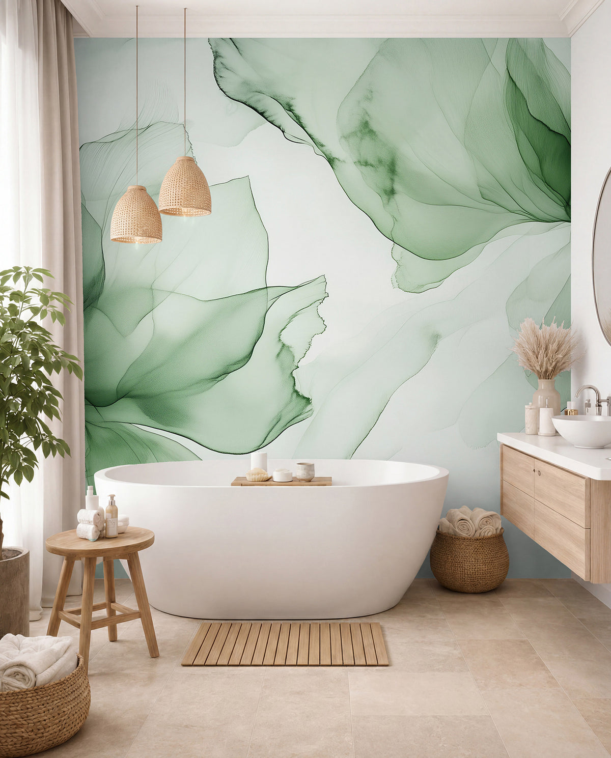 Papier peint Fleurs en vert émeraude