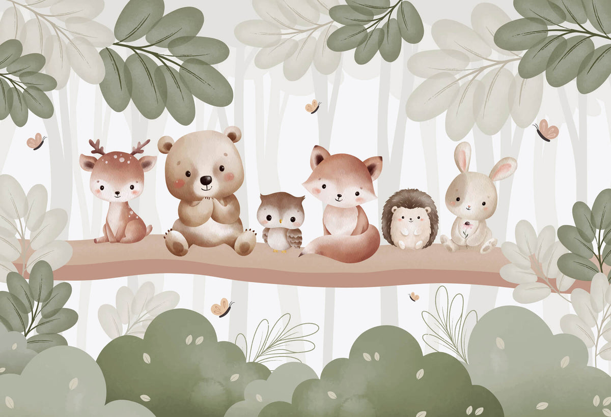 Papier peint Animaux des bois en rang — mise en situation