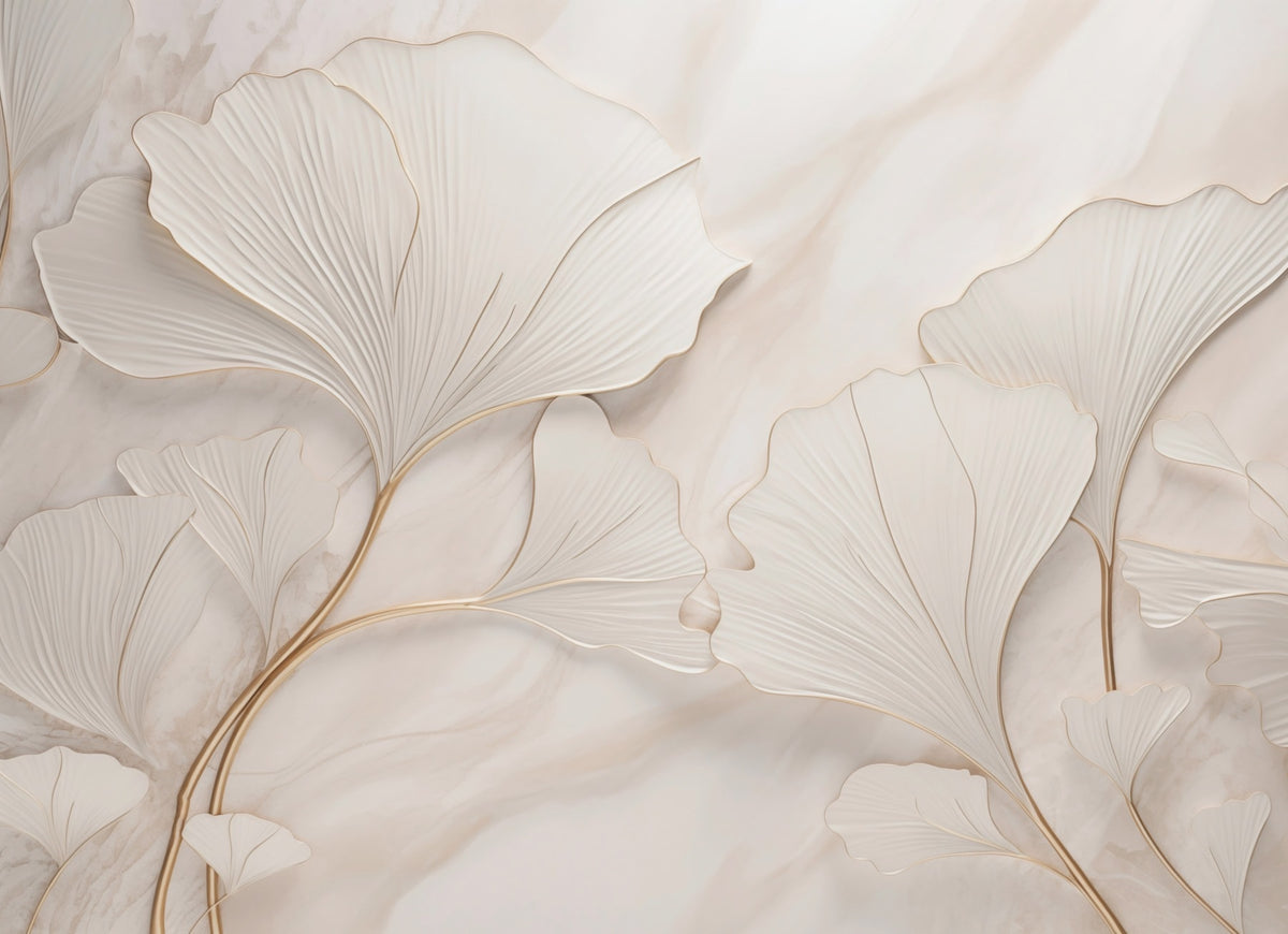 Papier peint Feuilles ivoire