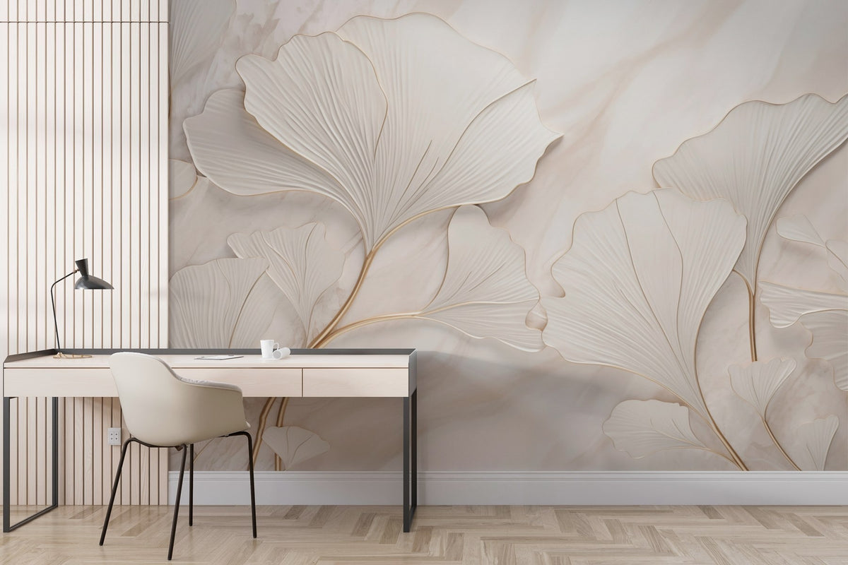 Papier peint Feuilles ivoire