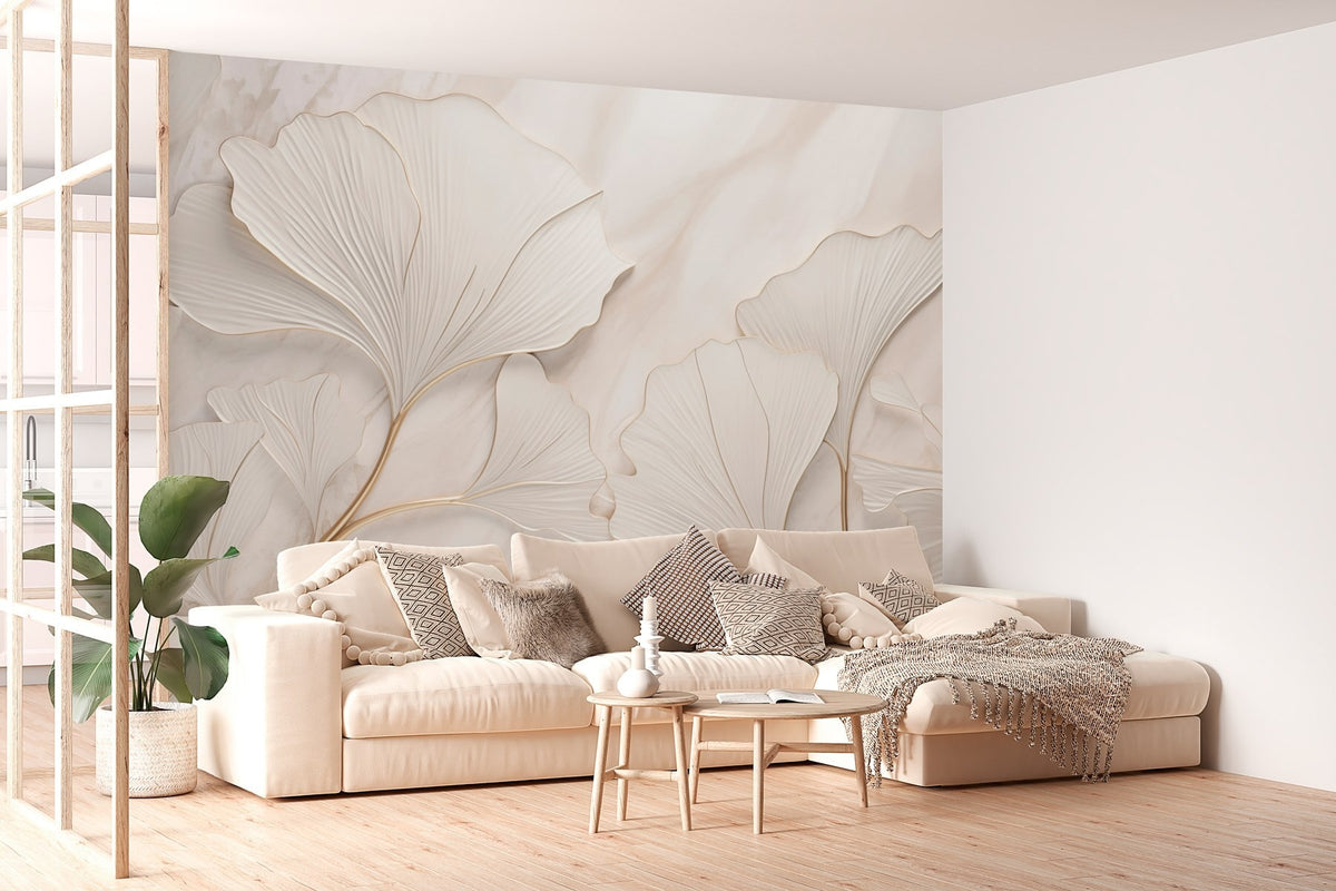 Papier peint Feuilles ivoire
