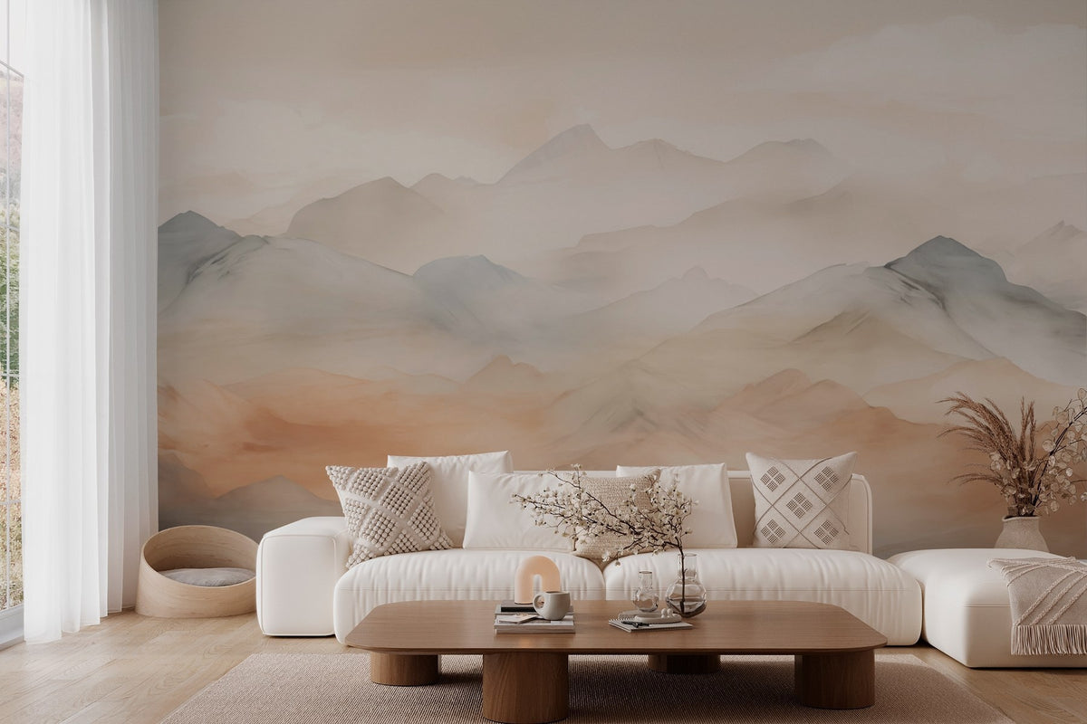 Papier peint Montagnes aux tons crème