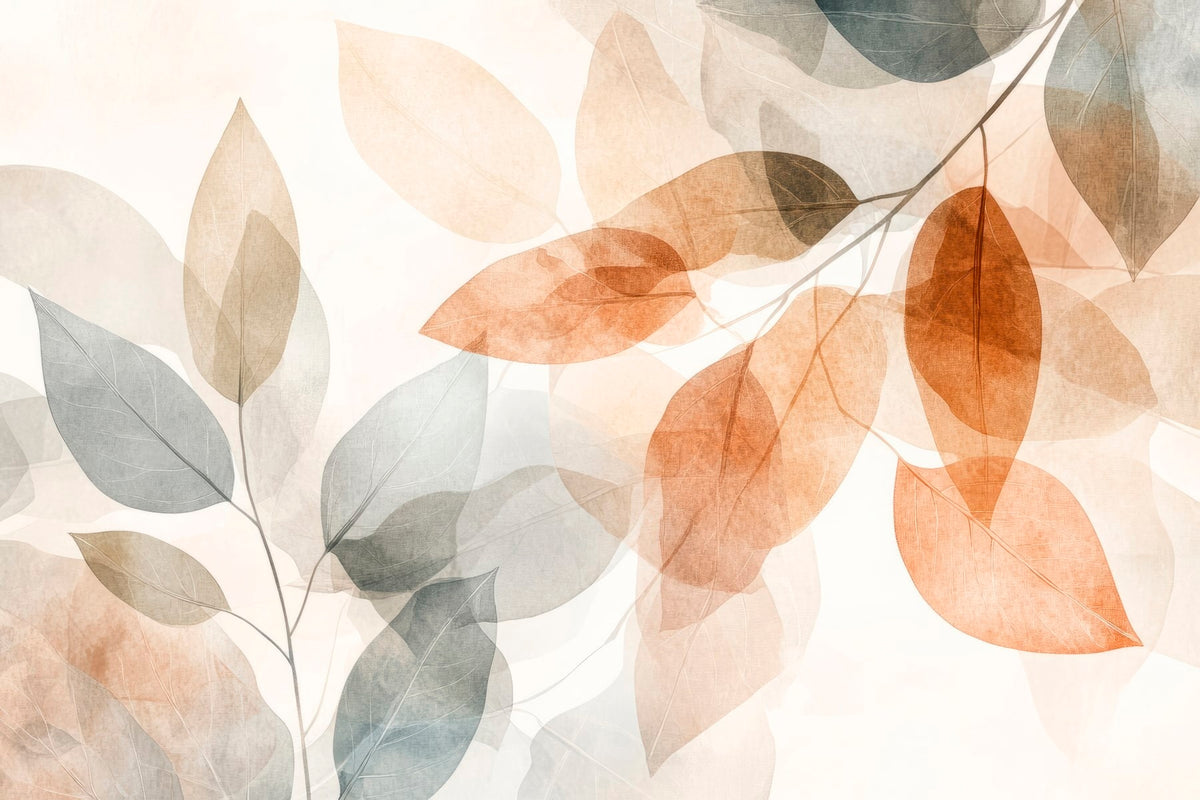 Papier peint Feuilles ambre et gris