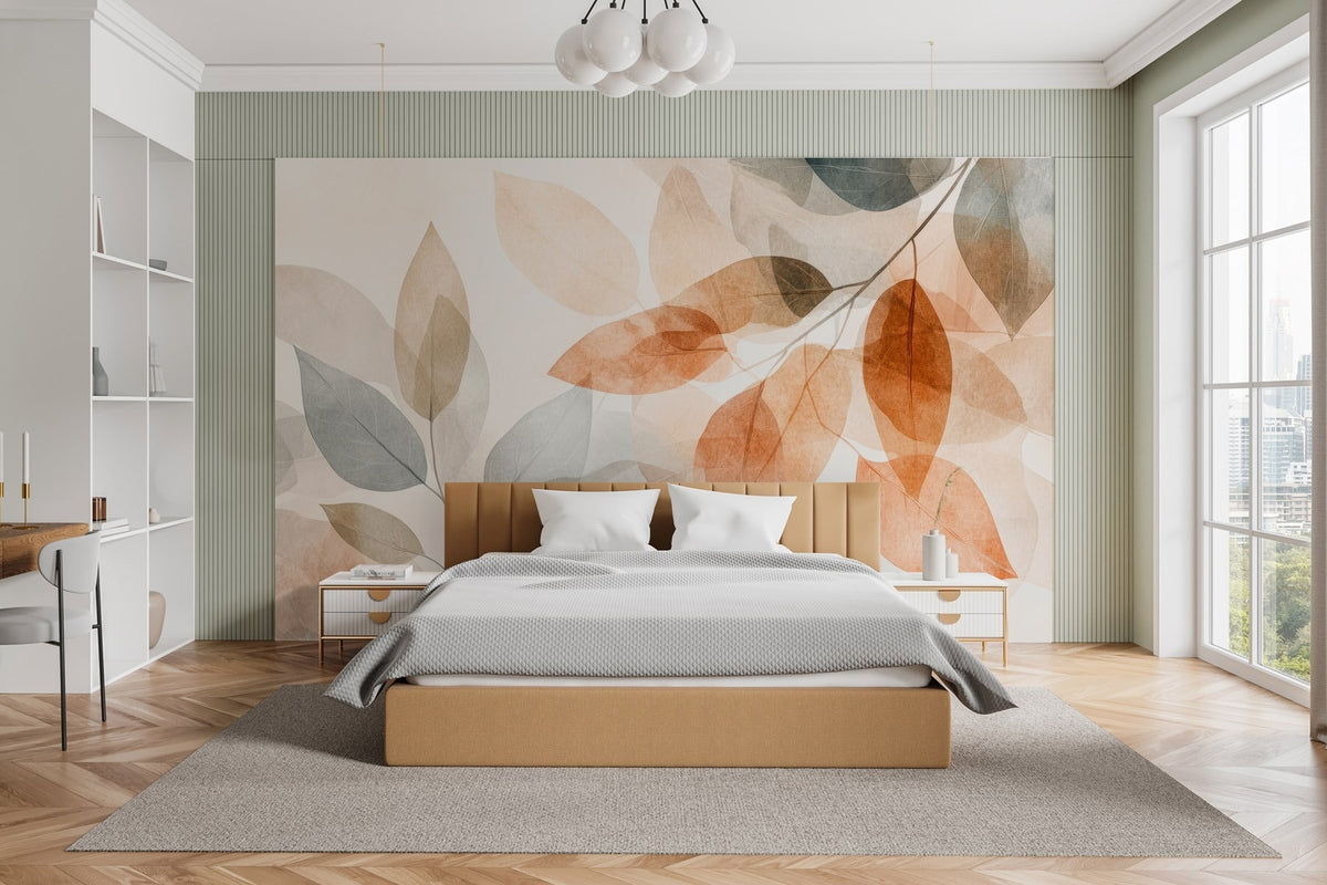Papier peint Feuilles ambre et gris