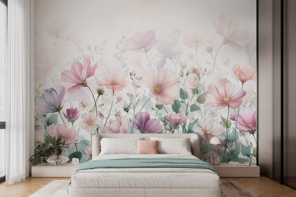 Papier peint Prairie en rose