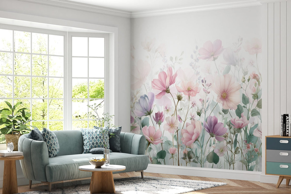 Papier peint Prairie en rose