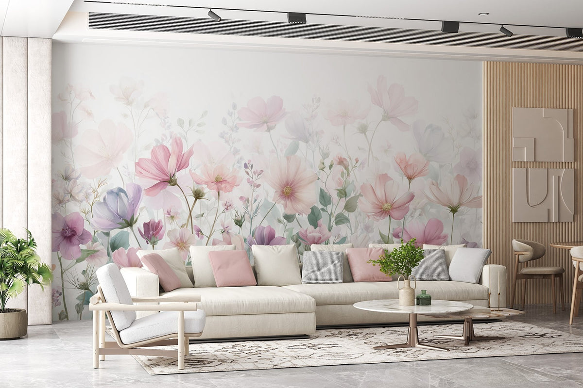 Papier peint Prairie en rose