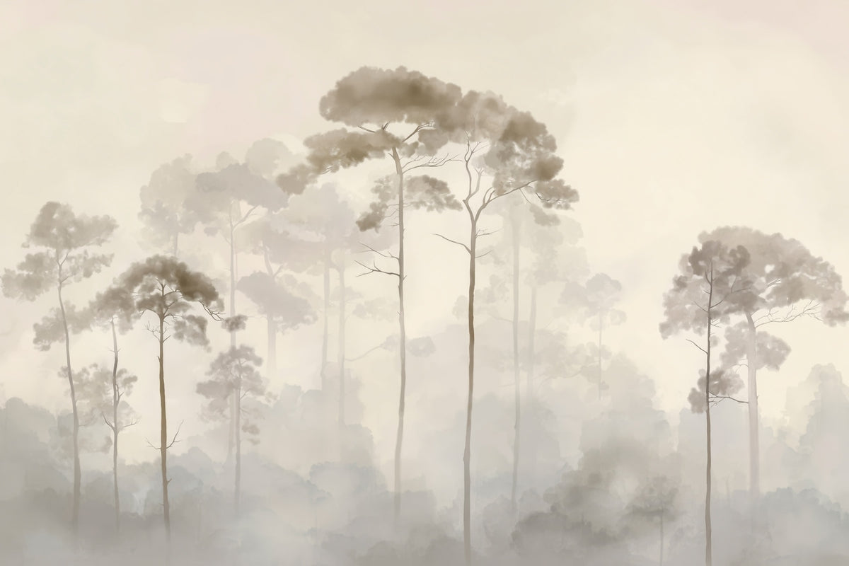 Papier peint Pins esquissés en brume chaude