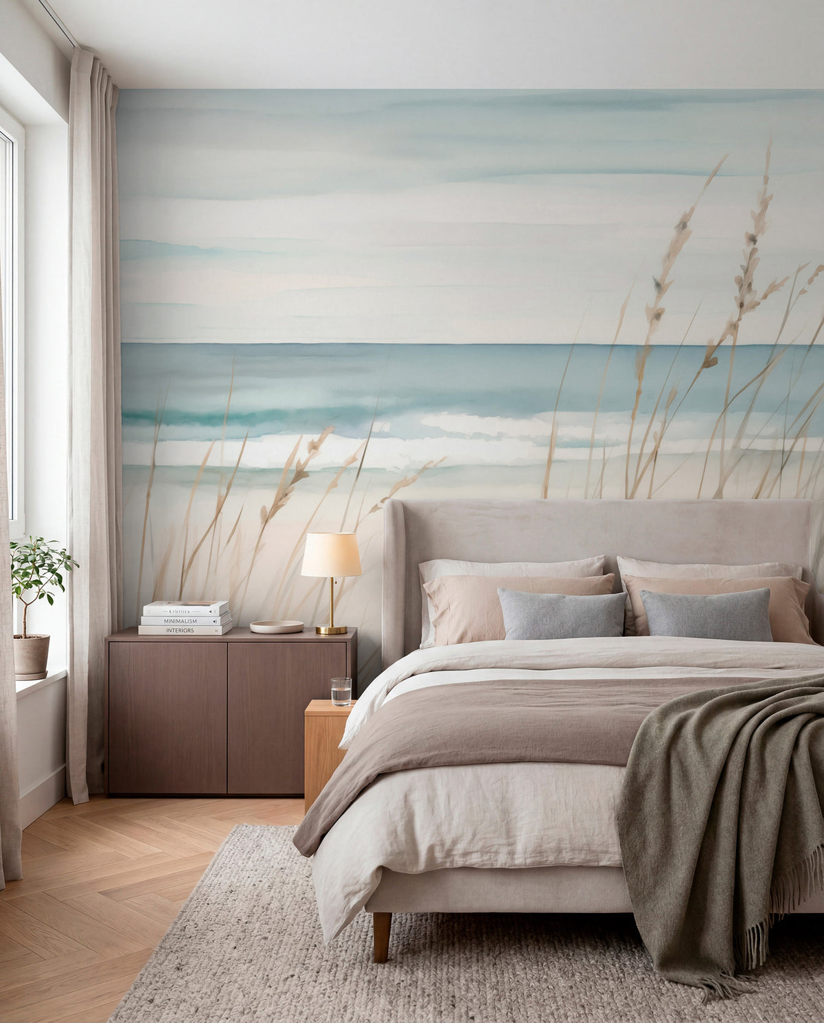 Papier peint Derrière les herbes du rivage