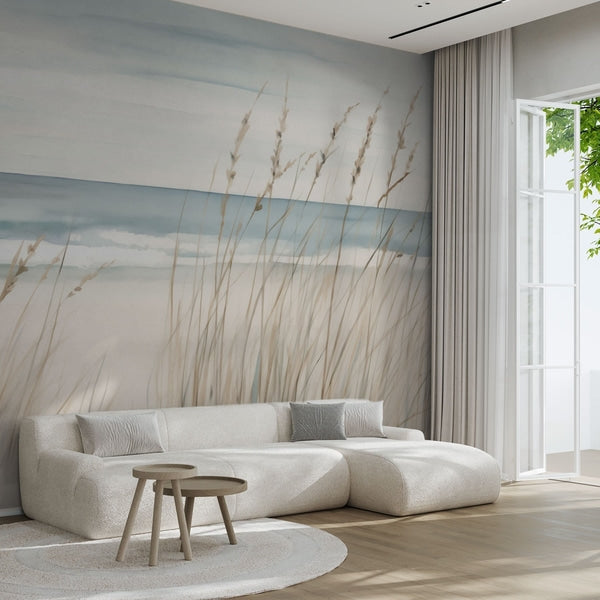 Papier peint Derrière les herbes du rivage