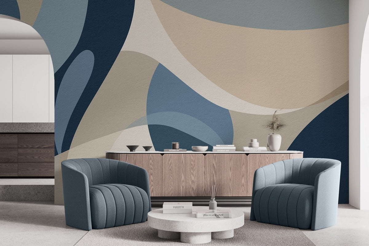Papier peint Équilibre de courbes bleues