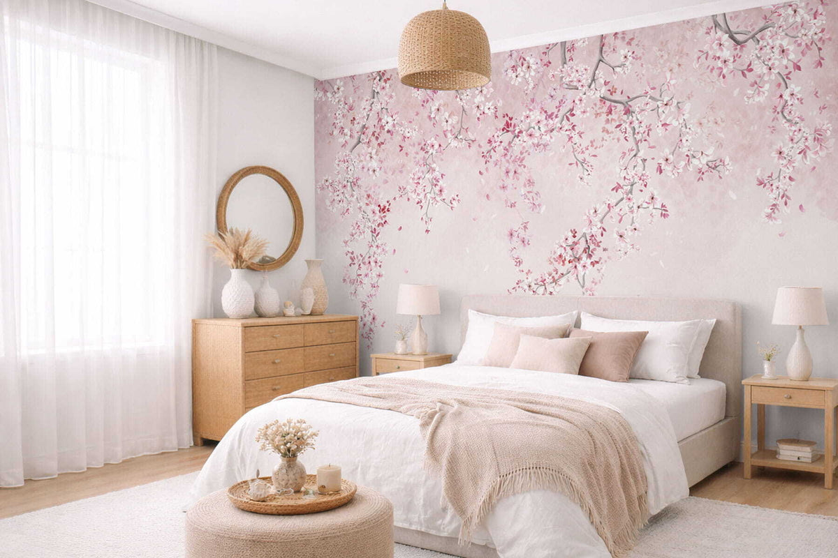 Papier peint Floraison en rose tendre