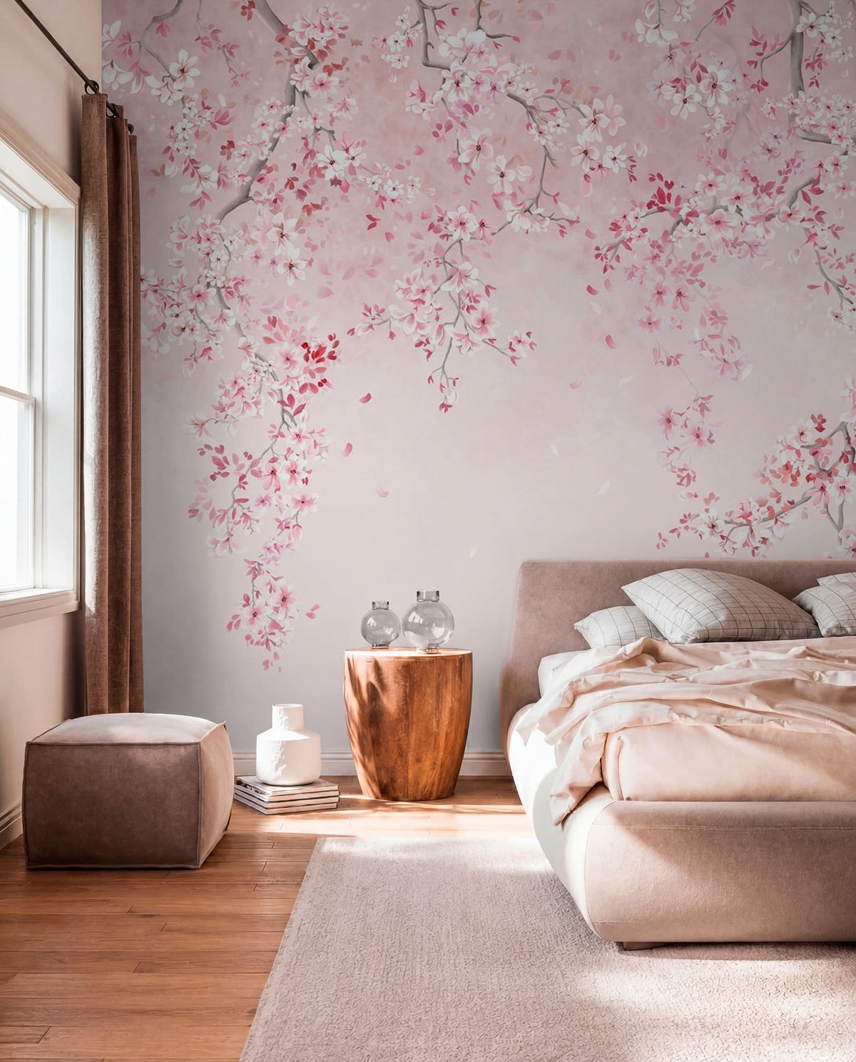 Papier peint Floraison en rose tendre