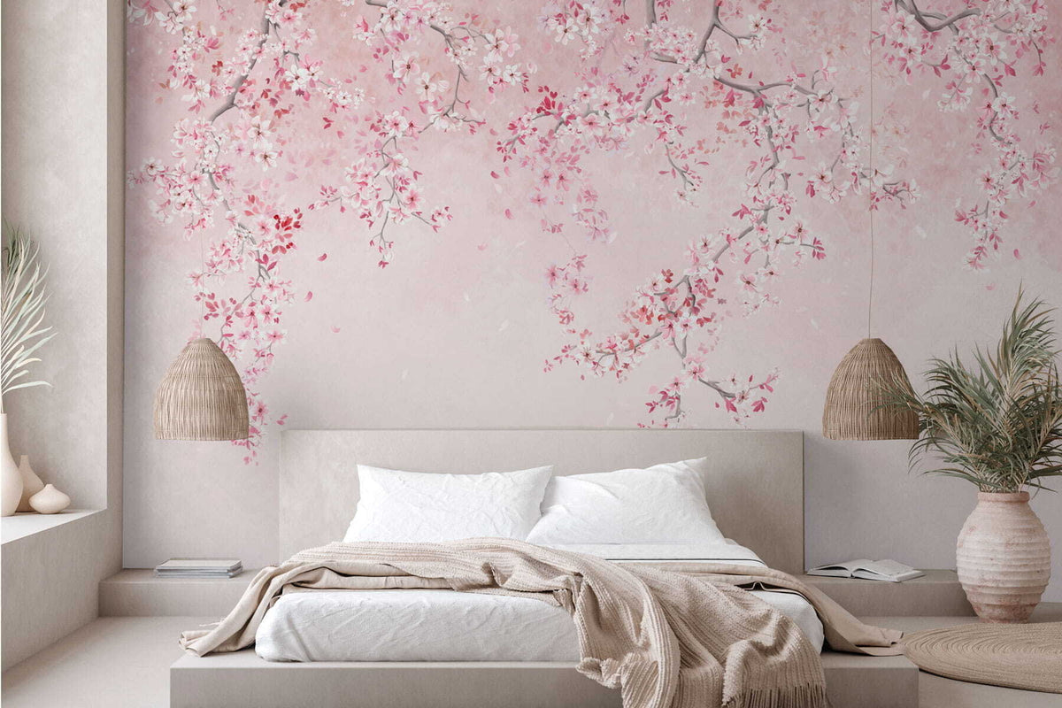 Papier peint Floraison en rose tendre