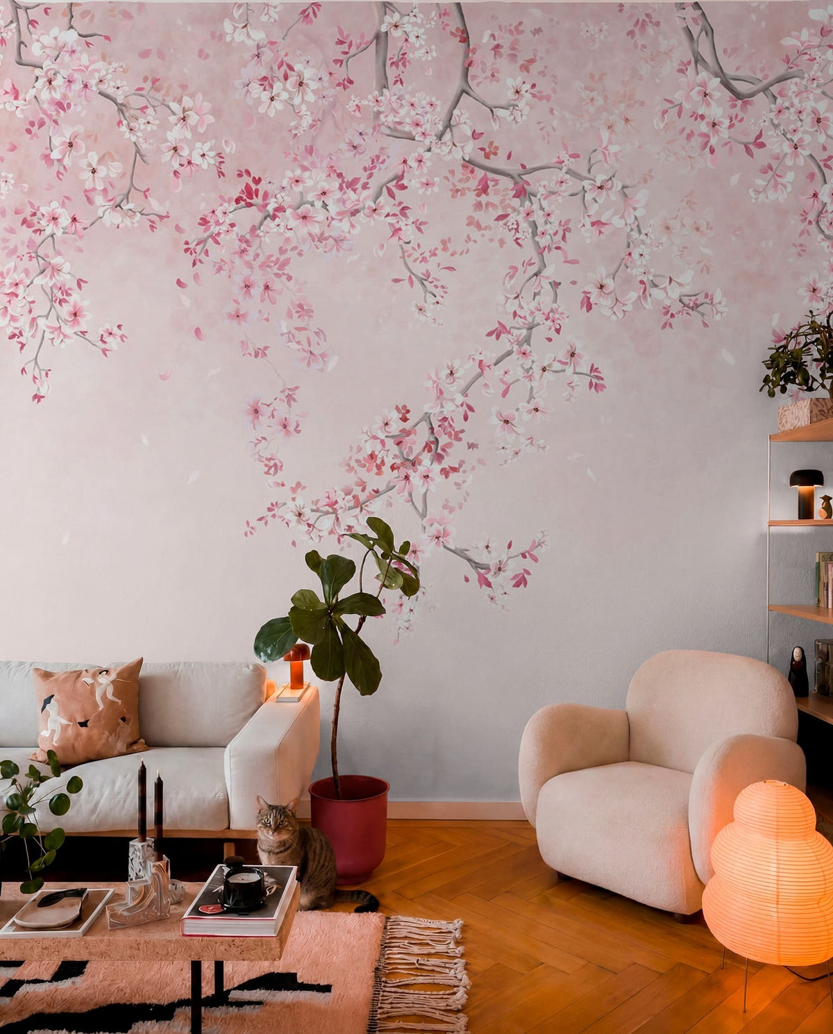 Papier peint Floraison en rose tendre